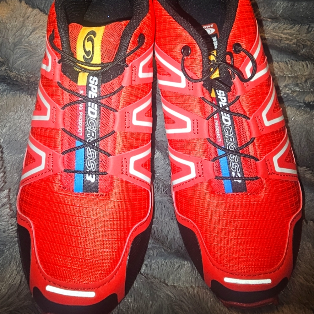 Salomon Trail Shoes, 7.5, Red,White & Black